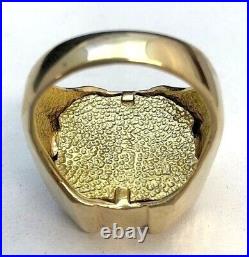 0.20Ct Round Moissanite Spinning Mexican Pesos Coin Ring 14k Yellow Gold Finish