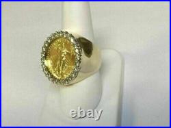0.50Ct Round Real Moissanite Men's Lady Liberty Coin Ring 14k Yellow Gold Plated