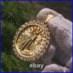 0.50 Ct Diamond Statue of Liberty Lady Coin Charm Pendant 14K Yellow Gold Finish