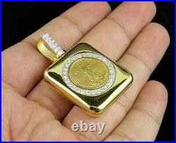 0.80Ct Moissanite Lady Liberty Half Ounce Coin Pendant 14K Yellow Gold Plated