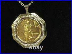 0.87 Ct Round Cut Diamond 10k Yellow Gold Fn Oz Lady Liberty Coin Charm Pendant