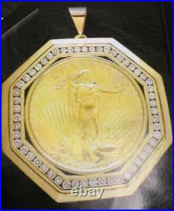 0.87 Ct Round Cut Diamond 10k Yellow Gold Fn Oz Lady Liberty Coin Charm Pendant