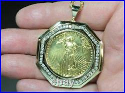 0.90Ct Round Real Moissanite 10k Yellow Gold Finish Oz Lady Liberty Coin Pendant