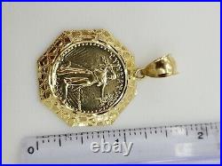 10KT Liberty Coin Pendant Real Yellow Gold, Diamond Cut, 5.0mm Bail, 4.8 Grm