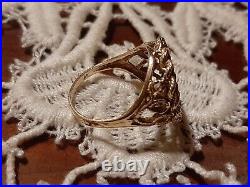 10K 3g YELLOW GOLD ROPE-STYLE FOLDING-TAB 16mm COIN RING SIZE 8