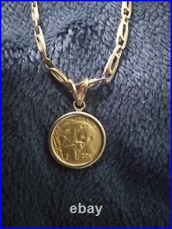 10K Solid Yellow Gold Necklace 18 7.5g with 1/20oz 2004 Gold Panda Coin Gold Bale