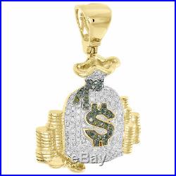10K Yellow Gold Green Diamond Money Bag Stacked Coin Pendant 1.45 Charm 2.50 CT