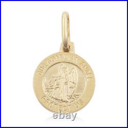 10K Yellow Gold Italian Guardian Angel Coin Pendant Jewelry Gift for Women