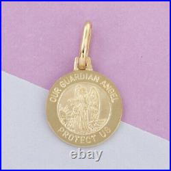 10K Yellow Gold Italian Guardian Angel Coin Pendant Jewelry Gift for Women