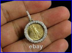 10K Yellow Gold Over 1.50 Ct Diamond Statue of Liberty Lady Coin Charm Pendant