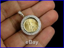 10K Yellow Gold Over Coin Lady Liberty 3 CT Round Diamond Pendant Charm Unisex