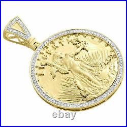 10K Yellow Gold Over Diamond Lady Liberty Medallion Pendant 2.1 Men's Charm 3Ct