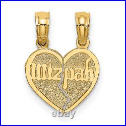 10K Yellow Gold Reversible Break Apart Mizpah Coin Set Heart Necklace Charm P