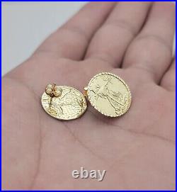 10K Yellow Gold Walking Liberty Coin Design Earrings