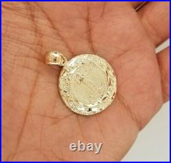 10K Yellow Gold Walking Liberty Coin Pendant Round Nugget Diamond Cut 3.2 g 0.9
