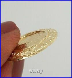 10K Yellow Gold Walking Liberty Coin Pendant Round Nugget Diamond Cut 3.2 g 0.9