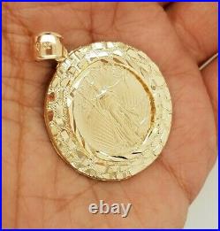 10K Yellow Gold Walking Liberty Coin Pendant Round Nugget Diamond Cut 5.4 g 1.2
