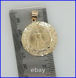10K Yellow Gold Walking Liberty Coin Pendant Round Nugget Diamond Cut 5.4 g 1.2