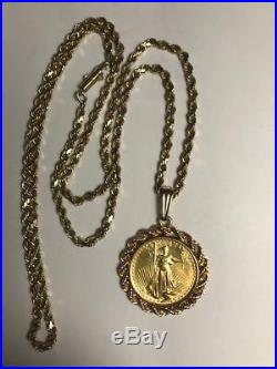 $10 Gold Eagle Coin Pendant on 24 14K Gold Necklace