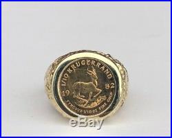 10k Gold Bezel Set Nugget Ring With 1/10 Oz Krugerand Gold Coin