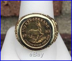 10k Gold Bezel Set Nugget Ring With 1/10 Oz Krugerand Gold Coin
