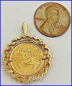 10k Yellow Gold Bezel Set 1/10th Ozt 22k Gold Eagle Coin Pendant
