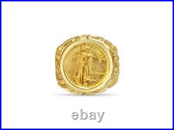 10k Yellow Gold Nugget Ring, 1/10oz Coin, Approx 14g