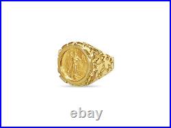 10k Yellow Gold Nugget Ring, 1/10oz Coin, Approx 14g