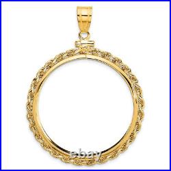 10k Yellow Gold Polished Rope 32.7mm x 3mm Screw Top Coin Bezel Pendant