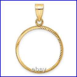 10k Yellow Gold Polished and Diamond-cut 20.2mm Prong Coin Bezel Pendant