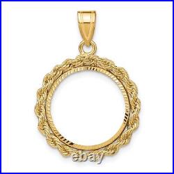 10k Yellow Gold Polished and Diamond-cut with Rope Edge 16.5mm Prong Coin Bezel