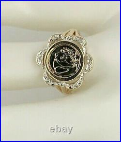 10k Yellow Gold Round Panda Coin with. 04 Ct Tw Diamond Ring Size 7 3/ 4 3 Gr