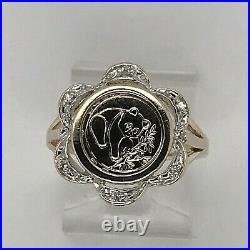 10k Yellow Gold Round Panda Coin with. 04 Ct Tw Diamond Ring Size 7 3/ 4 3 Gr