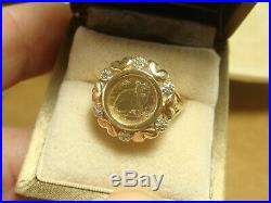 10k ring yellow coin gold cat diamonds elizabeth 1990 vintage jewelry size 7.5