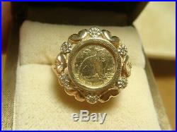10k ring yellow coin gold cat diamonds elizabeth 1990 vintage jewelry size 7.5