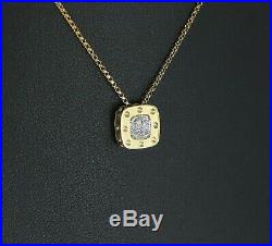 $1380 18K Gold Roberto Coin Pois Moi Round Pave Diamond Square Pendant Necklace