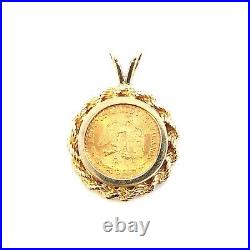 14KT YELLOW GOLD ROPE BEZEL With1945 DOS PESOS GOLD COIN 3.7 GRAMS