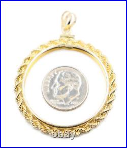 14KT Yellow Gold 1 Oz Gold Coin Screw Top Rope Bezel Coin Pendant 5.48 Grams