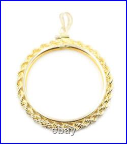 14KT Yellow Gold 1 Oz Gold Coin Screw Top Rope Bezel Coin Pendant 5.48 Grams