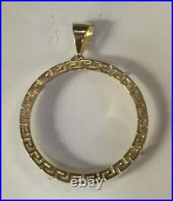 14KT Yellow Gold GREEK KEY Frame Coin Pendant for 1OZ US Liberty coin no coin