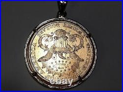 14KT Yellow Gold GREEK KEY Frame Coin Pendant for 1OZ US Liberty coin no coin