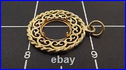 14KT Yellow Gold Rope $1 Gold Piece BEZEL Style Coin Mounting Pendant 13mm coin