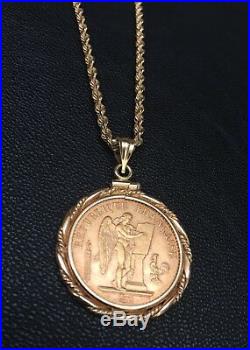 14K/22K LUCKY ANGEL 20 FRANC GOLD COIN BEZEL SET PENDANT 14K Rope Chain INCLUDED