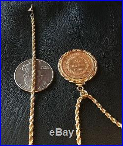 14K/22K LUCKY ANGEL 20 FRANC GOLD COIN BEZEL SET PENDANT 14K Rope Chain INCLUDED