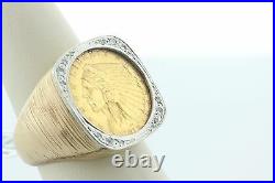 14K Gold 0.20ct Diamond Men's Ring 1915 $2.5 Liberty Indian Head Coin Sz 8.5