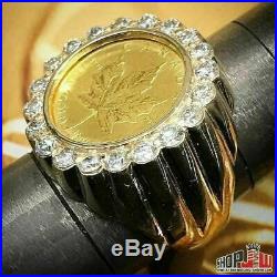 14K Gold Diamond 1.00ct Ring 24K Canada Maple Coin Ring Mens Estate Vintage