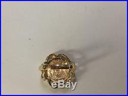 14K Gold Ladies 19 MM COIN RING with a 22K MEXICAN DOS PESOS Coin