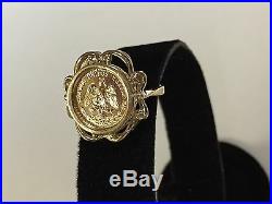 14K Gold Ladies 19 MM COIN RING with a 22K MEXICAN DOS PESOS Coin