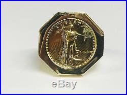 14K Gold Men's 27 MM COIN RING with a 22 K 1/4 OZ AMERICAN EAGLE COIN