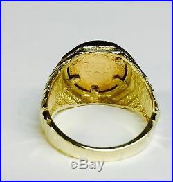 14K Gold Mens 17MM COIN RING with a 22K MEXICAN DOS PESOS Coin